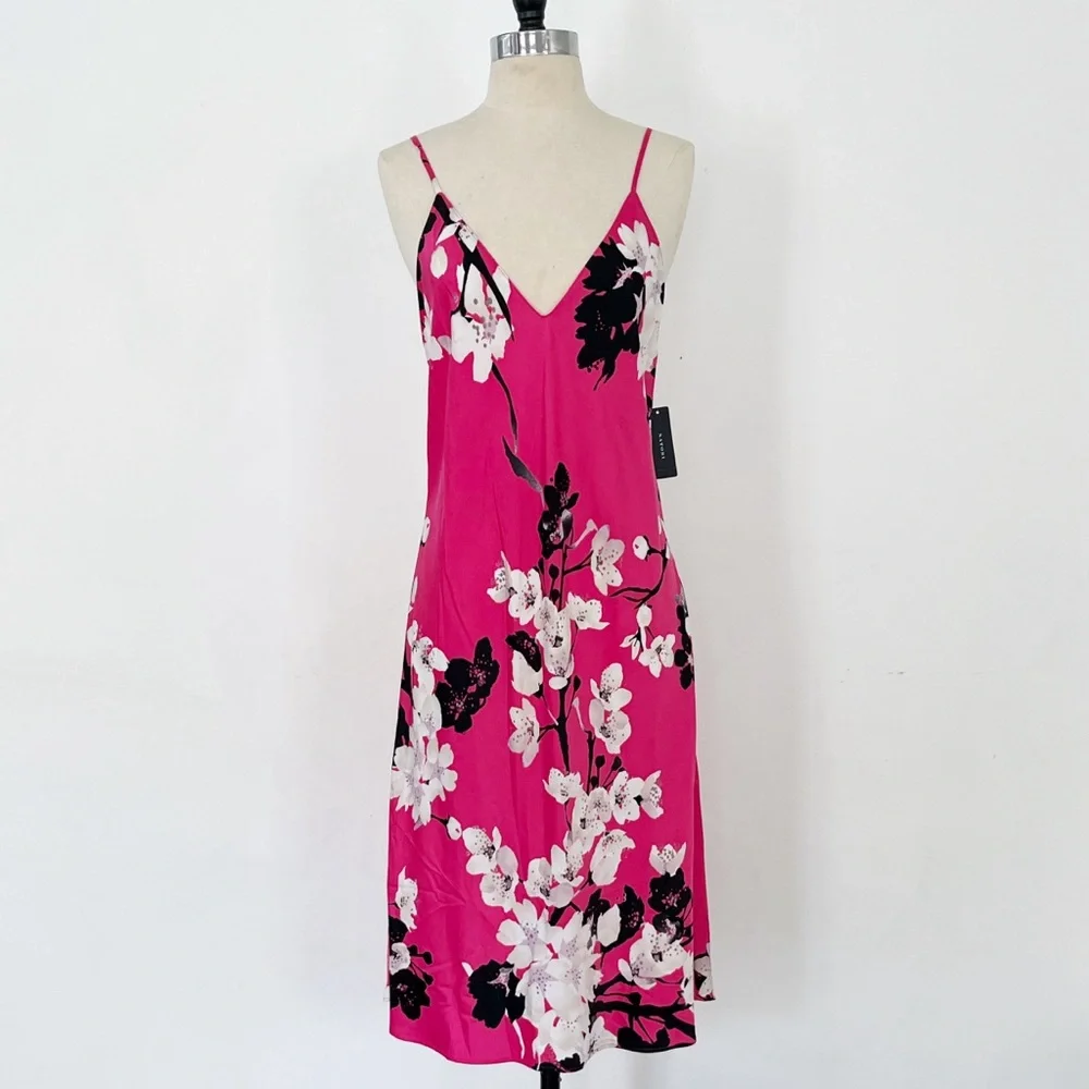 NWT Natori Pink and Black Floral Slip Dress | M